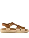 Prada Leather And Raffia Sandals In ブラウン