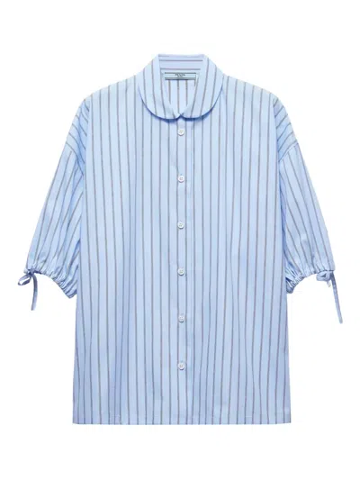 Prada Embroidered Poplin Shirt In Blue
