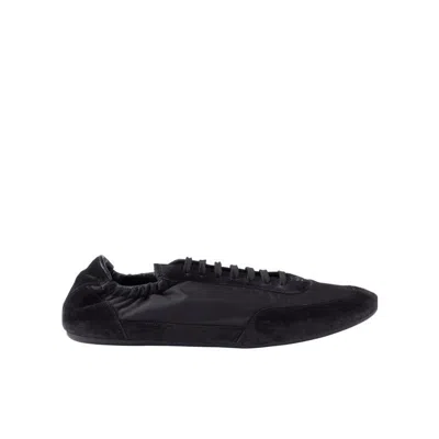 Prada Women Navy Blue Re-nylon And Suede Collapse Sneakers