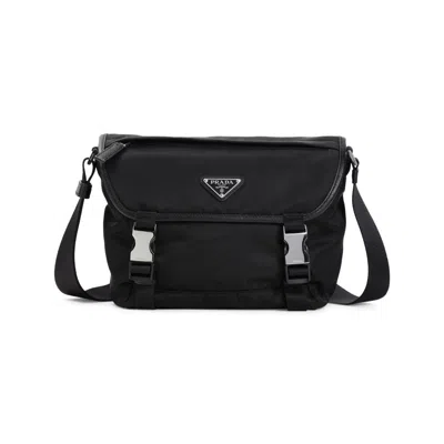 Prada Re-nylon And Saffiano Leather Shoulder Bag In Black