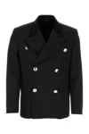 Prada Wool Blazer With Metallic Buttons And Double-breasted Design In Black