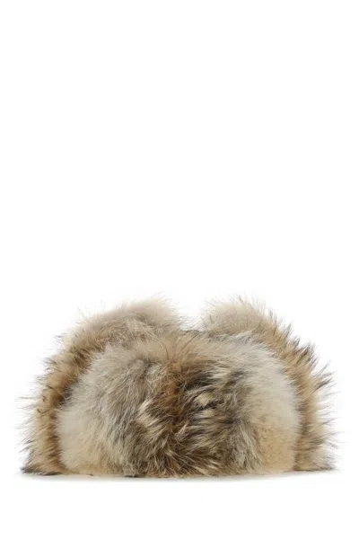 Prada Nylon And Fur Hat In Brown