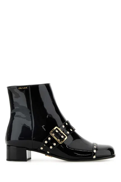 Prada Black Leather Ankle Boots