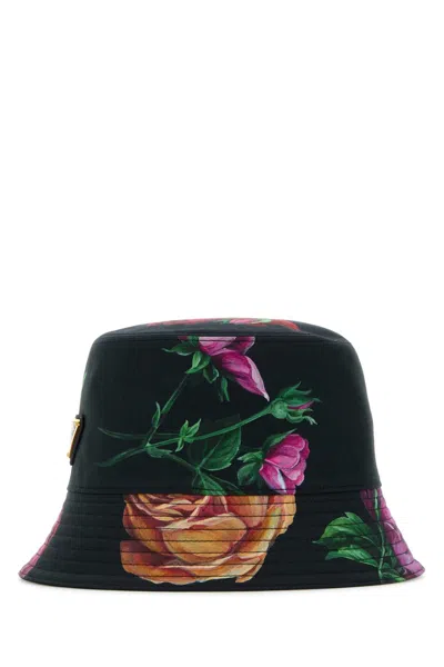 Prada Printed Cotton Bucket Hat In Black