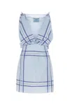 Prada Embroidered Cotton Mini Dres In Blue