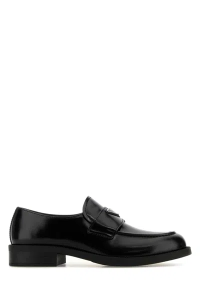 Prada Black Leather Loafers In Multi