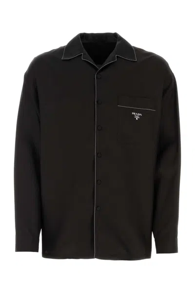 Prada Black Silk Shirt In Blue