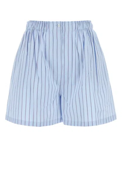 Prada Embroidered Poplin Shorts In Blue