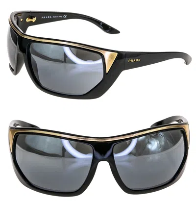 Pre-owned Prada 10i Wrap Mask Black Brushed Gold Silver Mirror Sunglasses Unisex Pr10i