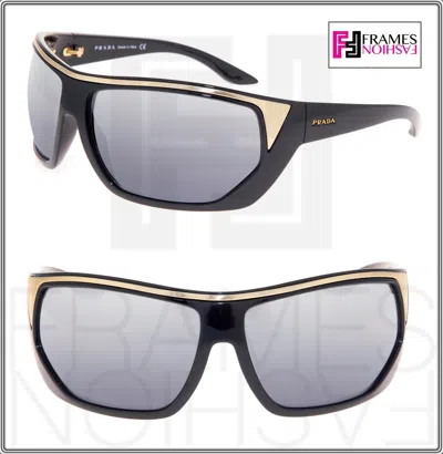 Pre-owned Prada 10i Wrap Shield Black Brushed Gold Silver Mirror Sunglasses Unisex Pr10i In Grey Silver