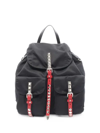 Pre-owned Prada 10s New Vela Studded Backpack In Black