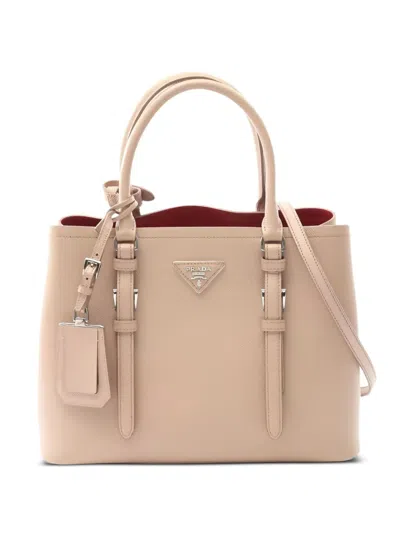 Pre-owned Prada 10s Saffiano-leather Tote Bag In Neutral