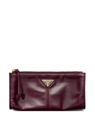 Prada Large Logo-plaque Leather Wallet In Burgundy
