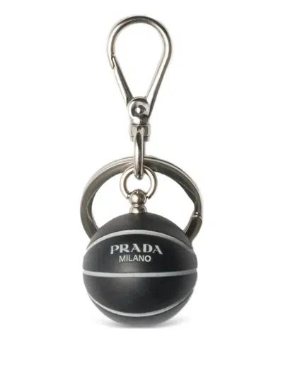 Prada Metal Basketball Keychain In Black