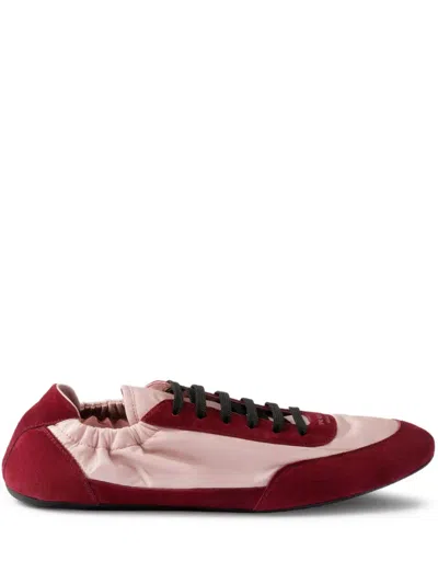 Prada Renylon Suede Collapse Sneakers Contrast Panels In Burgundy