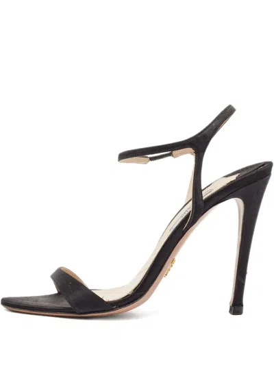 Pre-owned Prada 110mm Leather Ankle-strap Sandals In Black