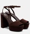 Prada 115 Suede Platform Sandals In Brown