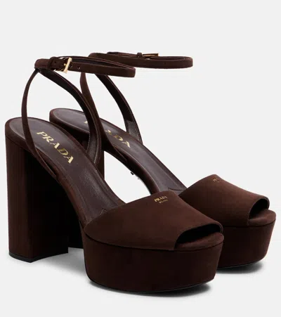 Prada 115 Suede Platform Sandals In Brown
