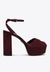 Prada Block Heel Open Toe Sandals With Suede Finish In Red