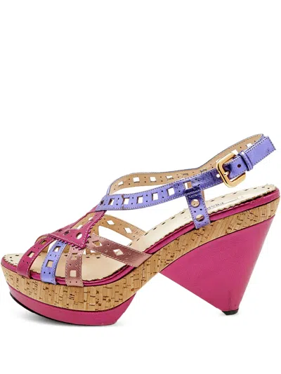 Pre-owned Prada 115mm Cut-out Strap Wedge Sandals