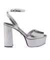 Prada Women's Metallic Leather Platform Logo Sandals In Silver