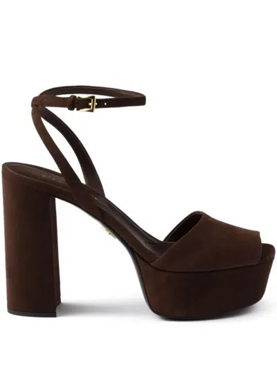 Prada 115mm Platform Sandals In Brown