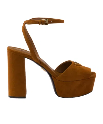 Prada Women's Suede Platform Sandals In Brown