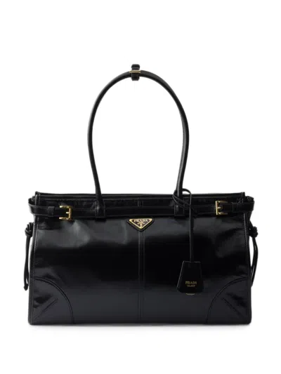 Prada 보니 라지 레더 핸드백 In 블랙