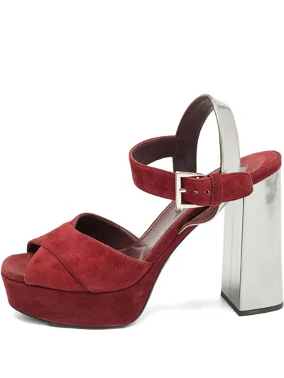 Pre-owned Prada 130mm Platform Suede Sandals In Red