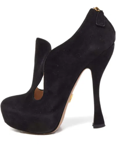 Pre-owned Prada 135mm Suede Pumps In Black