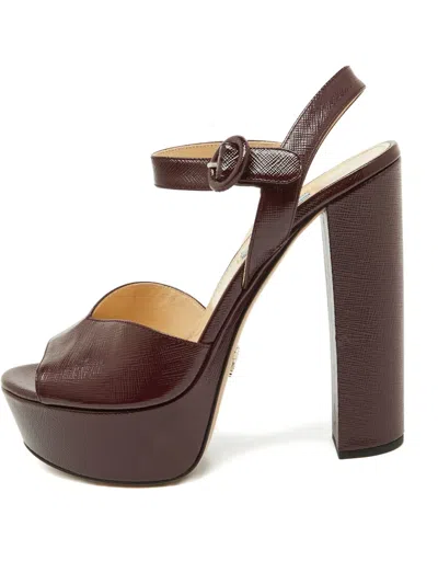 Pre-owned Prada 145mm Platform Ankle-strap Sandals
