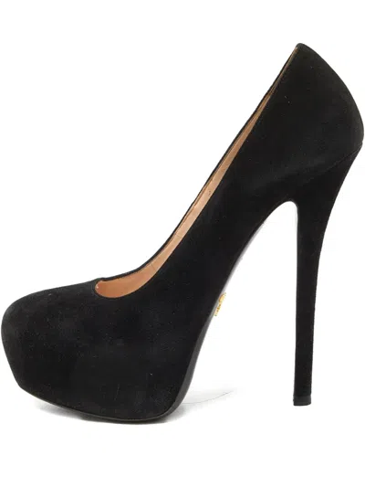 Pre-owned Prada 155mm Suede Heeled Pumps In Black