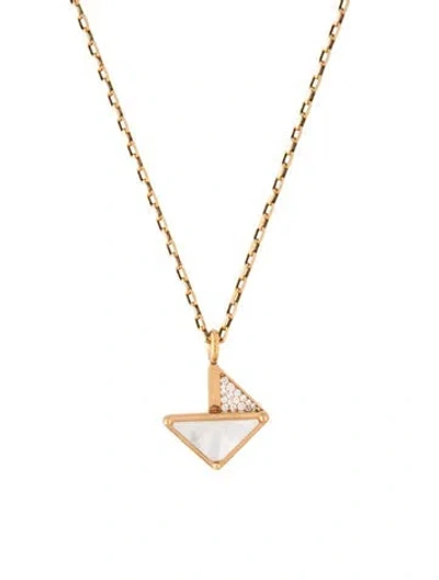 Pre-owned Prada 18k Diamond & Mother-of-pearl Pendant Necklace, 18" In Multi