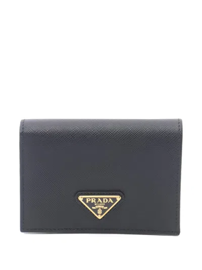 Pre-owned Prada 1920s Saffiano Bi-fold Wallet In Black