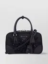 Prada Triangle Logo-embroidered Top Handle Bag In Black