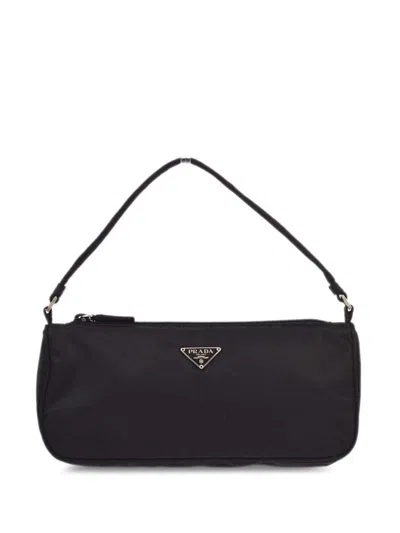 Pre-owned Prada 1990-2000 Enamel Logo Plaque Shoulder Bag In Black 
