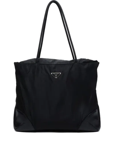 Pre-owned Prada 1990-2000 Medium Logo-plaque Tote Bag In Black