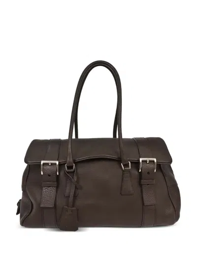 Pre-owned Prada 1990-2000s Buckled Leather Shoulder Bag In Brown