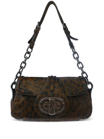 Pre-owned Prada 1990-2000s Pony Hair Leopard-print Shoulder Bag In Brown