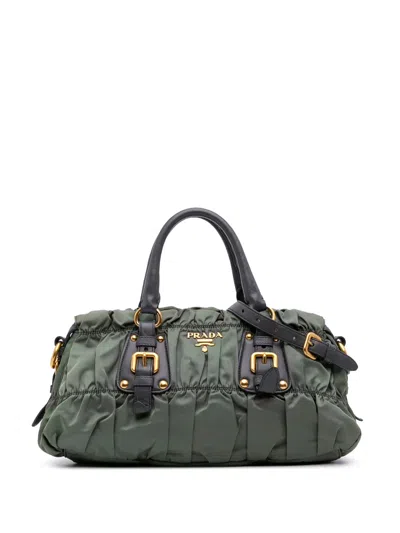 Pre-owned Prada 1990-2025 Tessuto Gaufre Satchel In Green