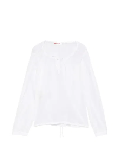 Pre-owned Prada 1990 Tie-neck Drawstring Blouse In White