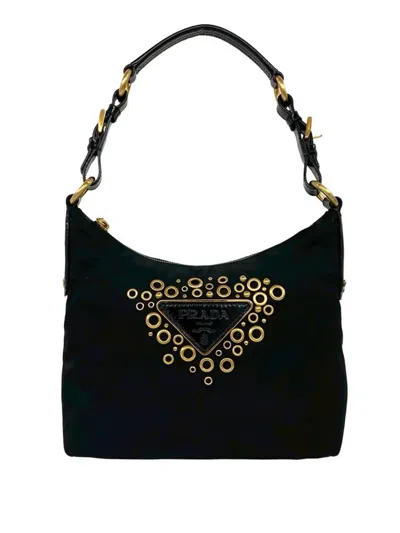 Pre-owned Prada 1990-2000 Nylon Vela Grommet Shoulder Bag In Black