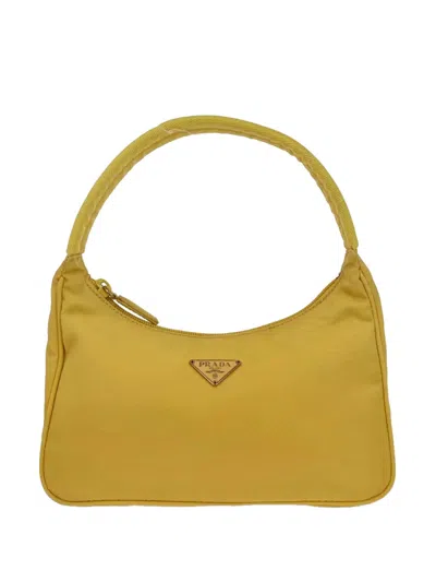 Pre-owned Prada 1990-2000s Enamel Triangle-logo Tote Bag In Yellow