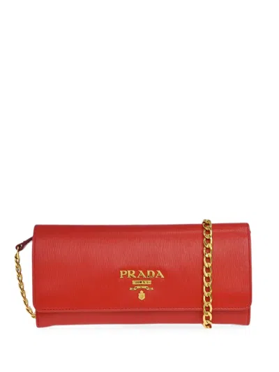 Pre-owned Prada 1990-2000s Wallet On Chain Shoulder Bag In Red