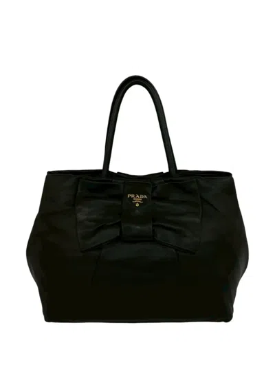 Pre-owned Prada 1990-2010 Nappa Fiocco Bow Tote Bag In Black