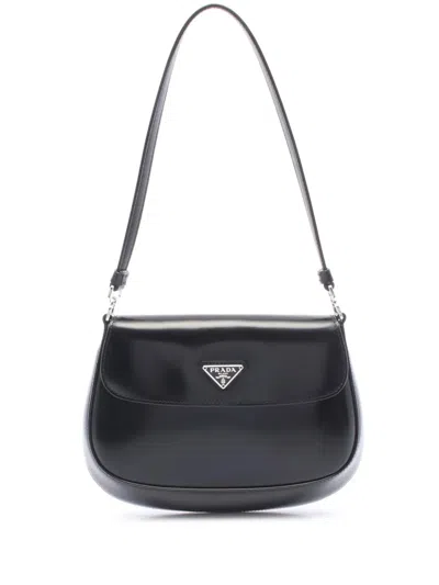 Pre-owned Prada 1990-2021 Mini Brushed Leather Cleo Flap Crossbody Bag In Black