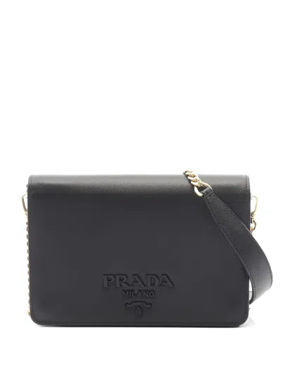 Pre-owned Prada 1990s Chain Leather Wallet In Black