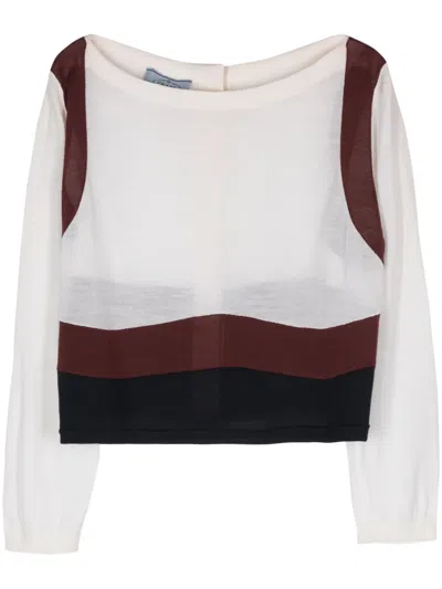 Pre-owned Prada 1990s Colour-block Crop Top In White