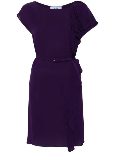 Pre-owned Prada 1990s Draped Silk Dress In Purple