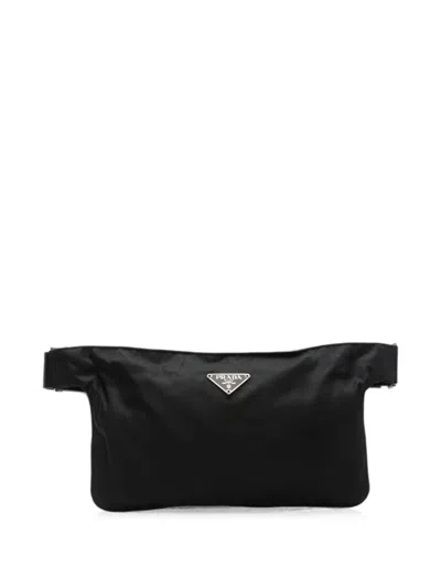 Pre-owned Prada 1990s Enamel Triangle Logo Belt Bag In Black